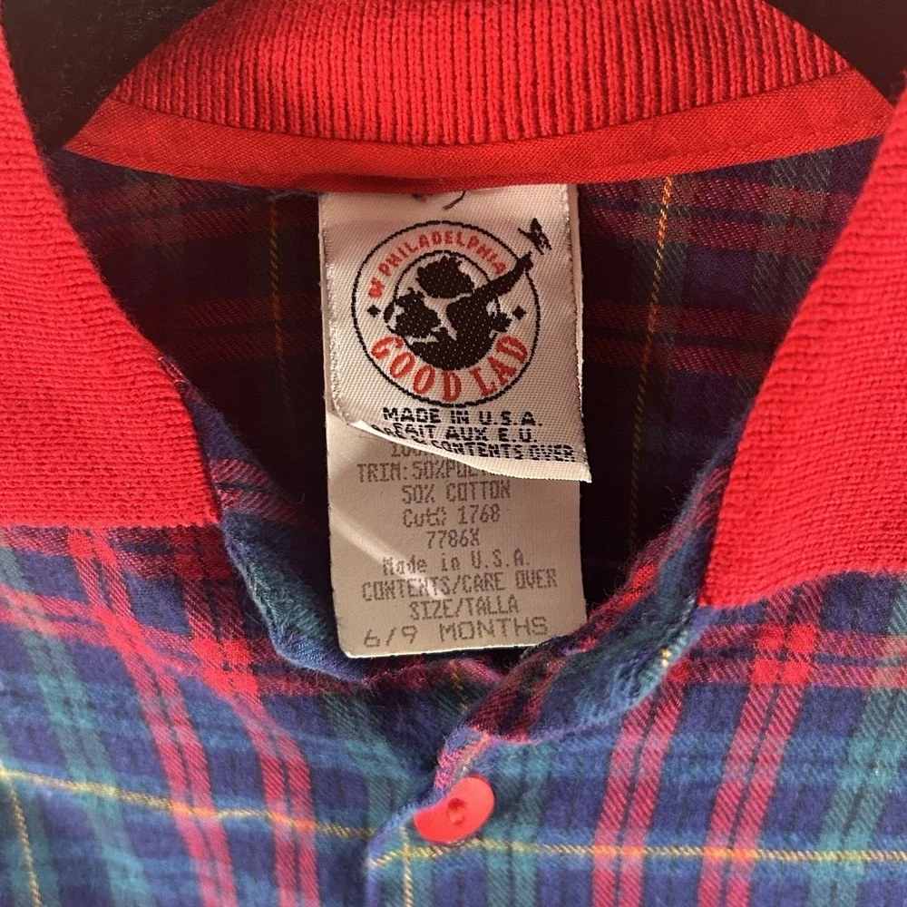 Vtg Good Lad Of Philadelphia Tartan Plaid‎ Flannel Romper Size 6-9 Months W/Hat